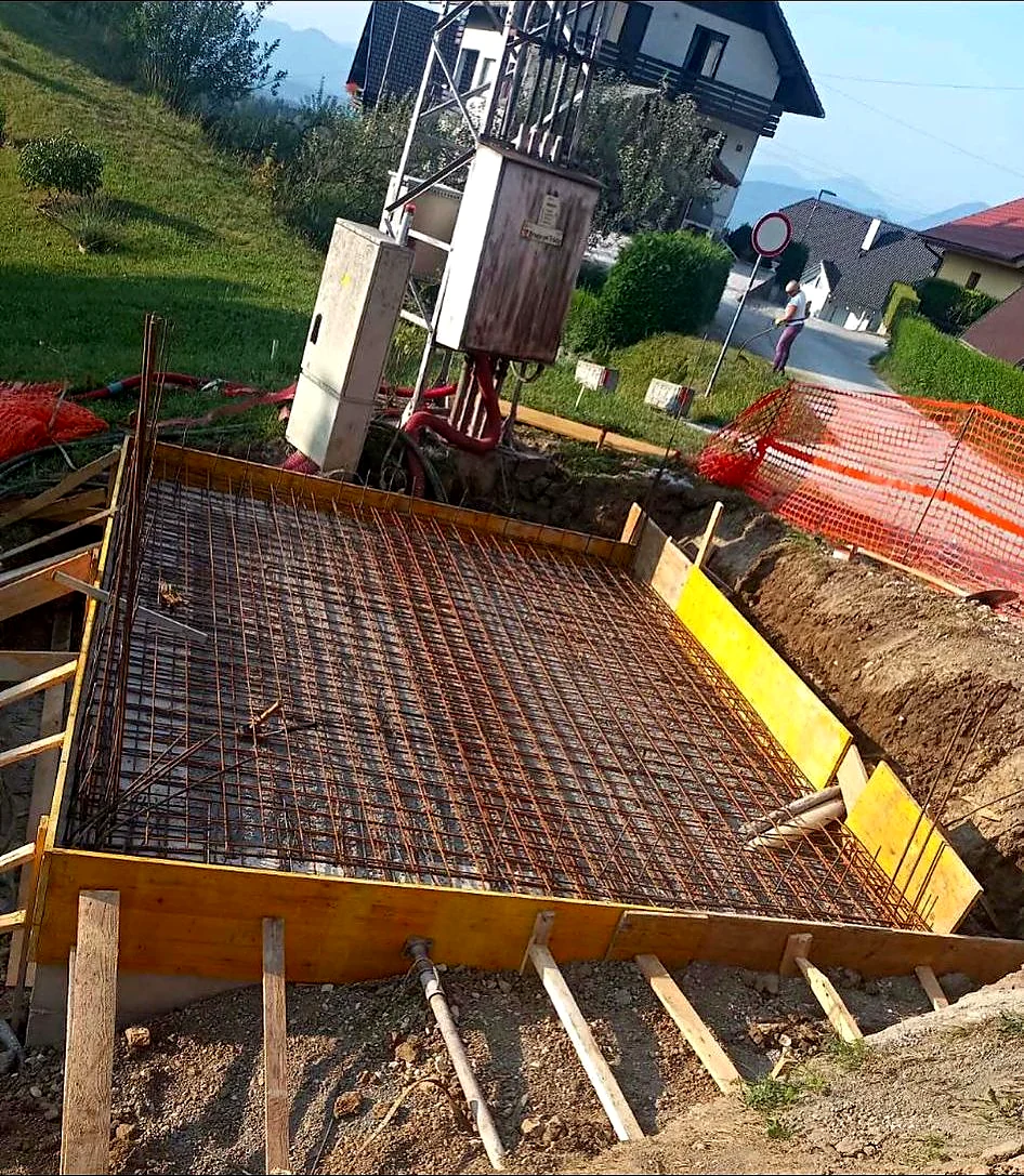 Transformer station foundation with reinforcement and formwork
